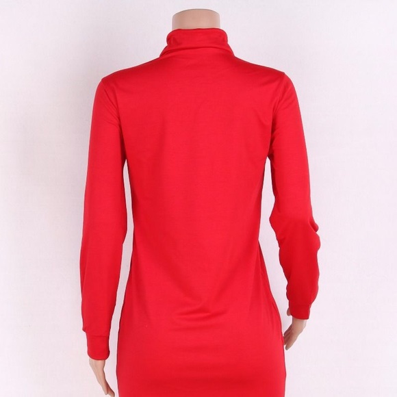 High Neck Sports Casual Dress Red - Picture 3 of 6